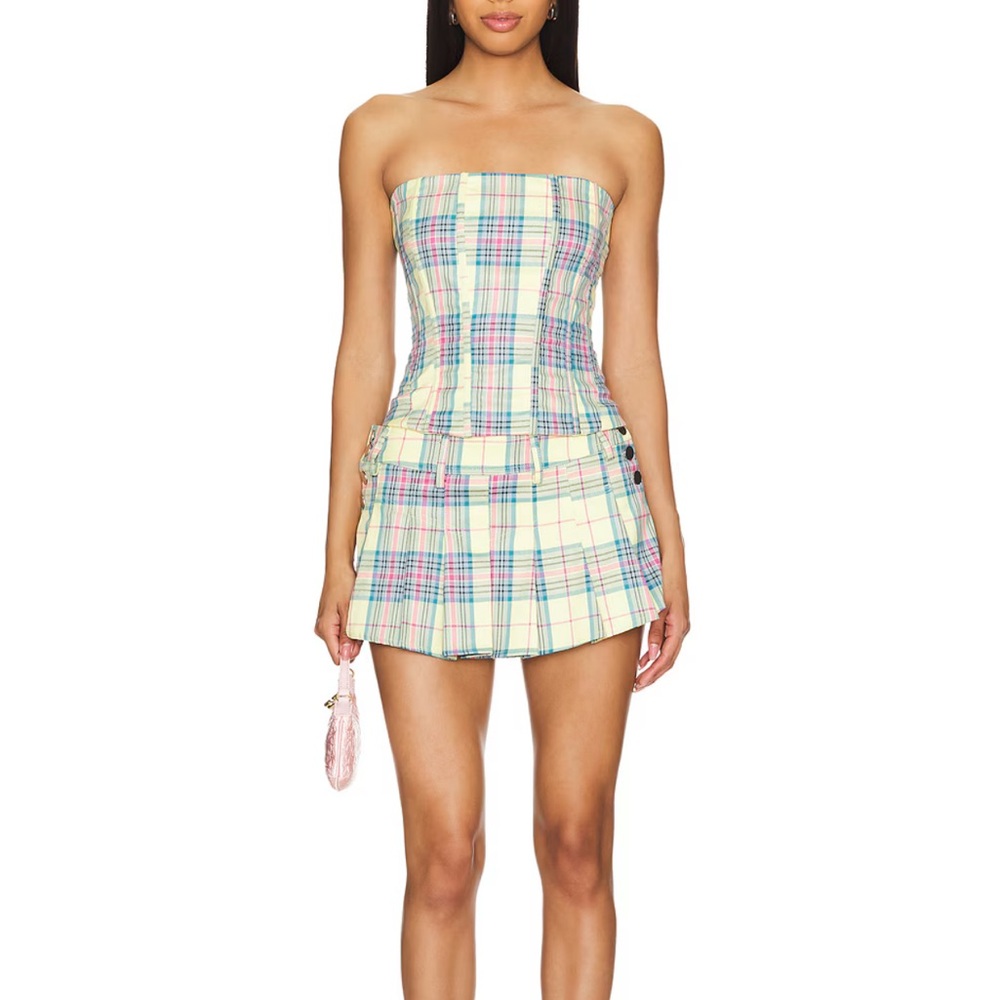 Strapless Pastel Plaid 2 piece set